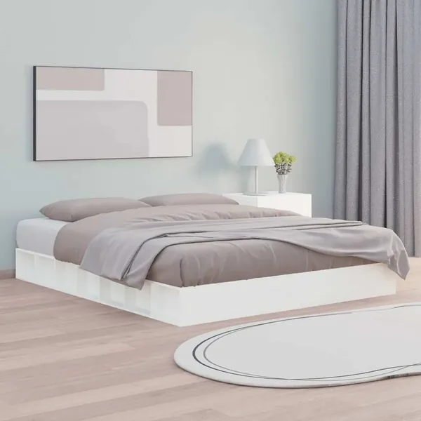 Cadre de lit sans matelas blanc 160x200 cm bois massif
