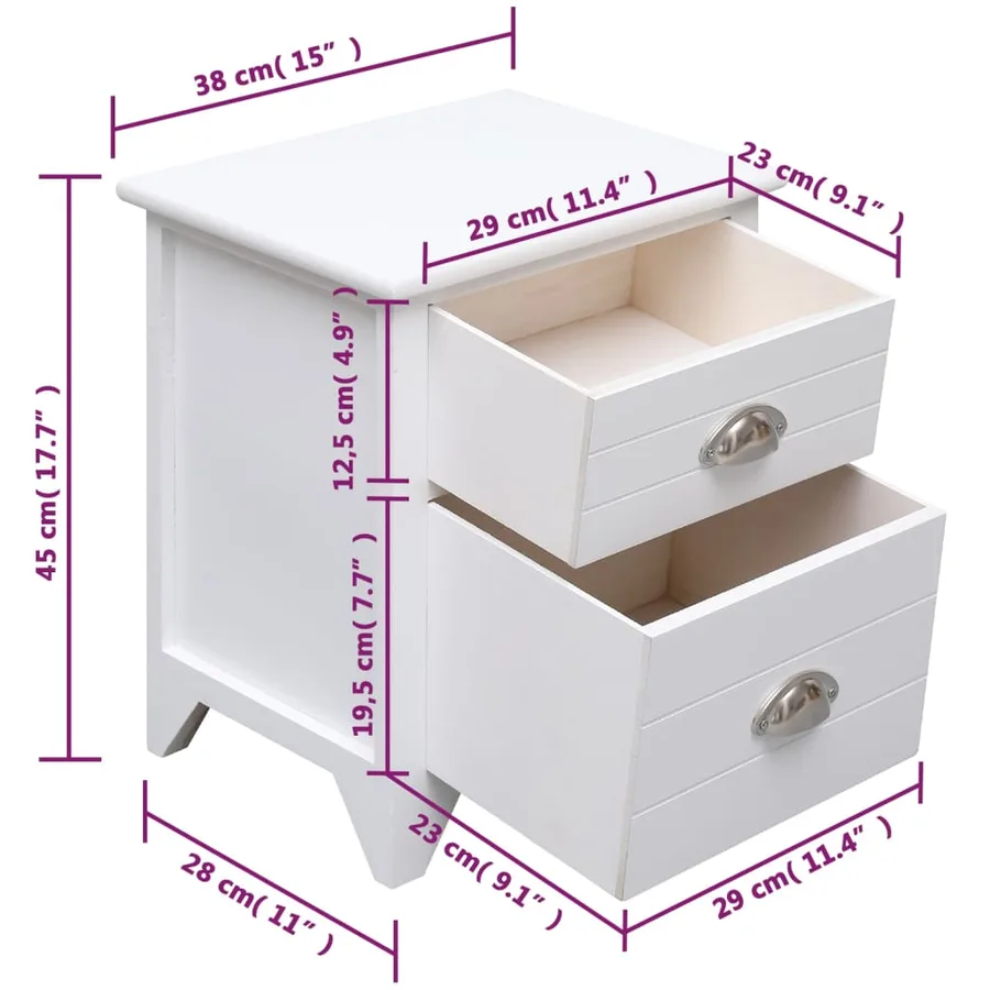 Table de chevet 2 pcs avec 2 tiroirs Blanc - 7