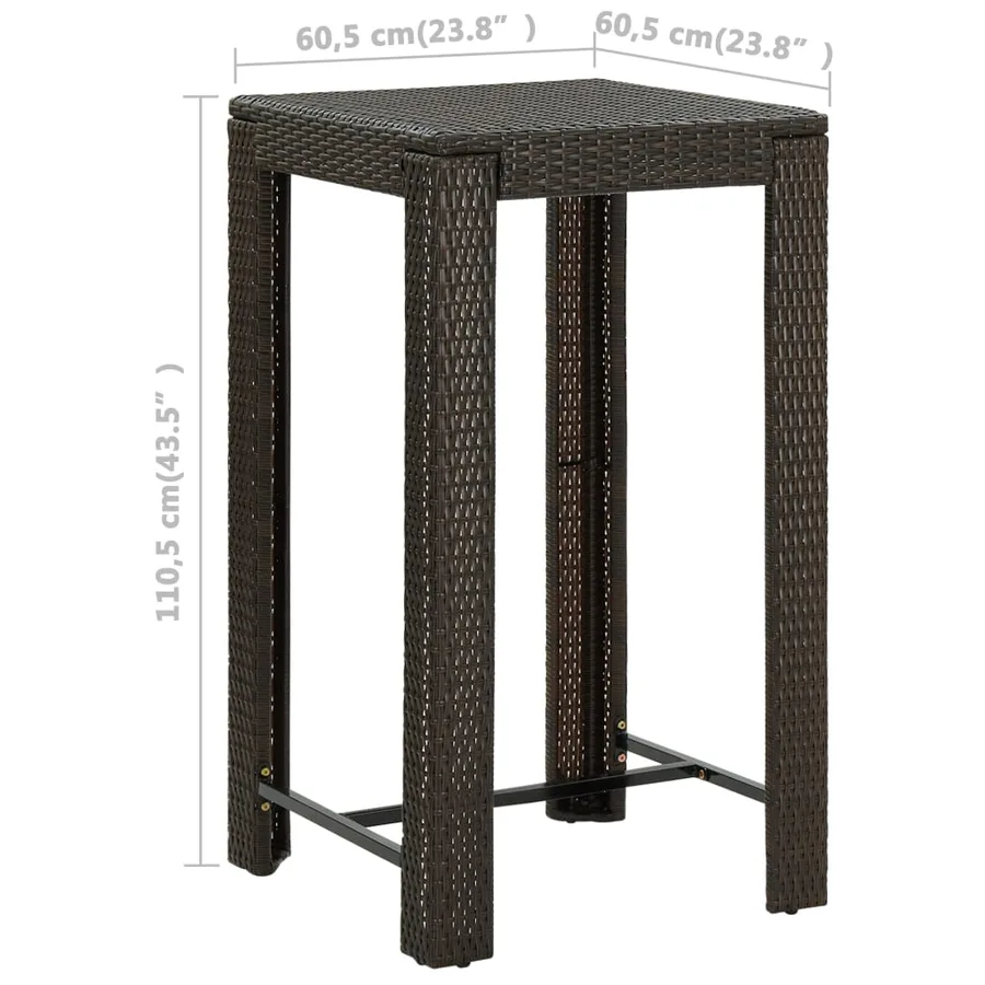 Ensemble de bar de jardin 3 pcs coussins Résine tressée Marron - 12