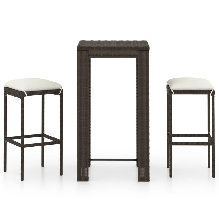 Ensemble de bar de jardin 3 pcs coussins Résine tressée Marron - 2