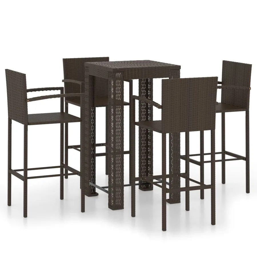 Ensemble de bar d'extérieur 5 pcs accoudoir Poly rotin Marron - 2