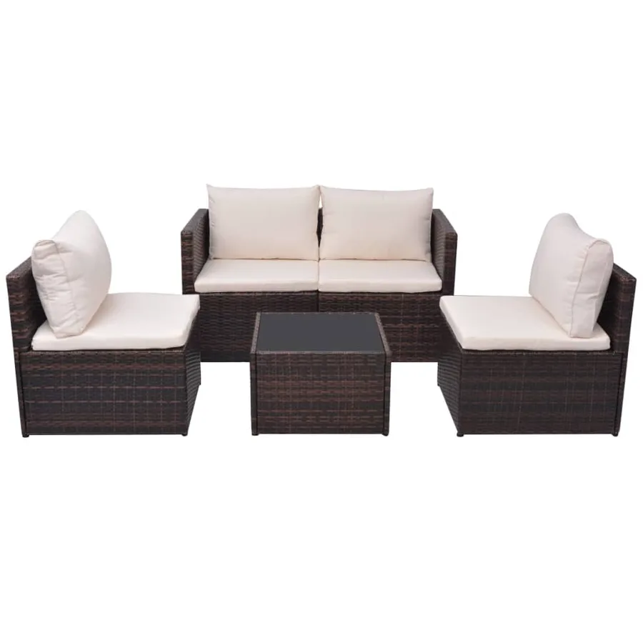 Salon de jardin 5 pcs avec coussins Résine tressée Marron - 2