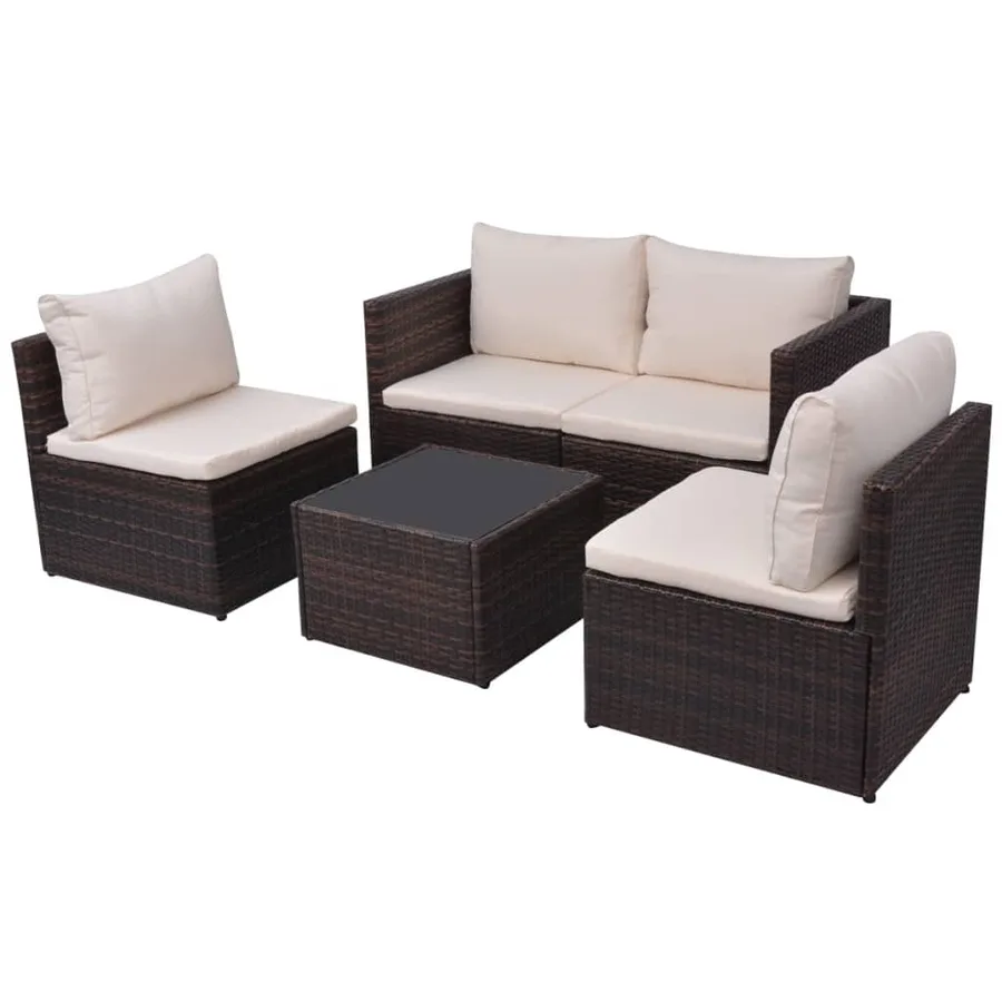 Salon de jardin 5 pcs avec coussins Résine tressée Marron - 3
