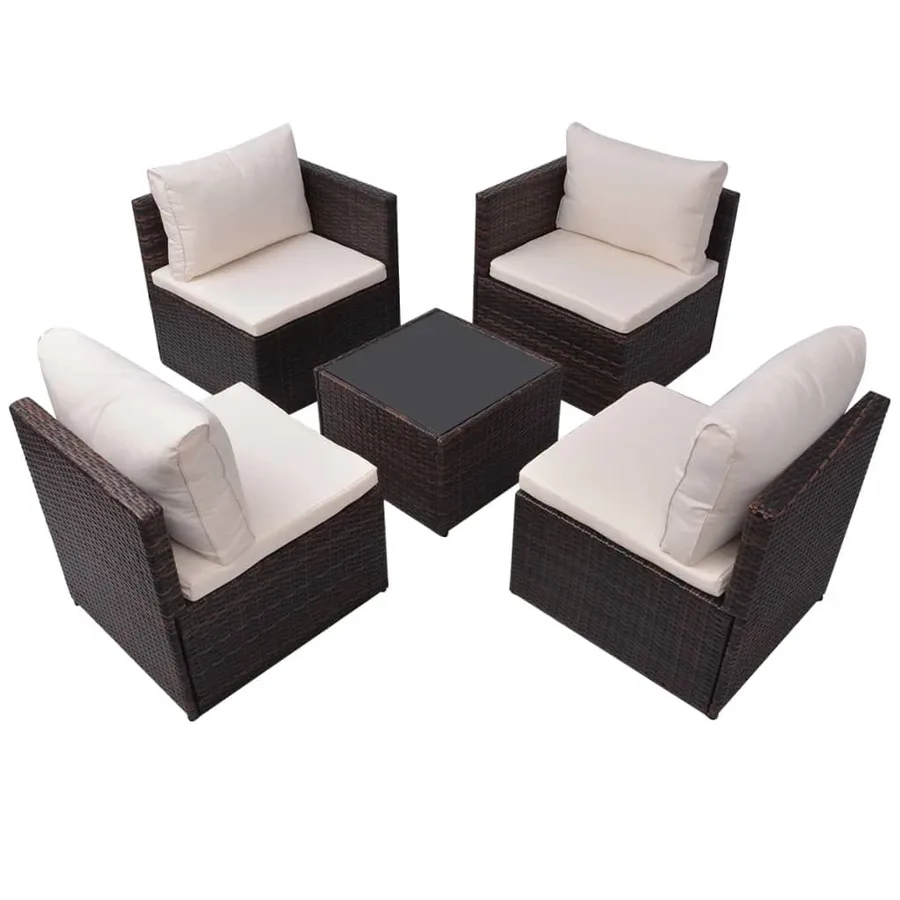 Salon de jardin 5 pcs avec coussins Résine tressée Marron - 4