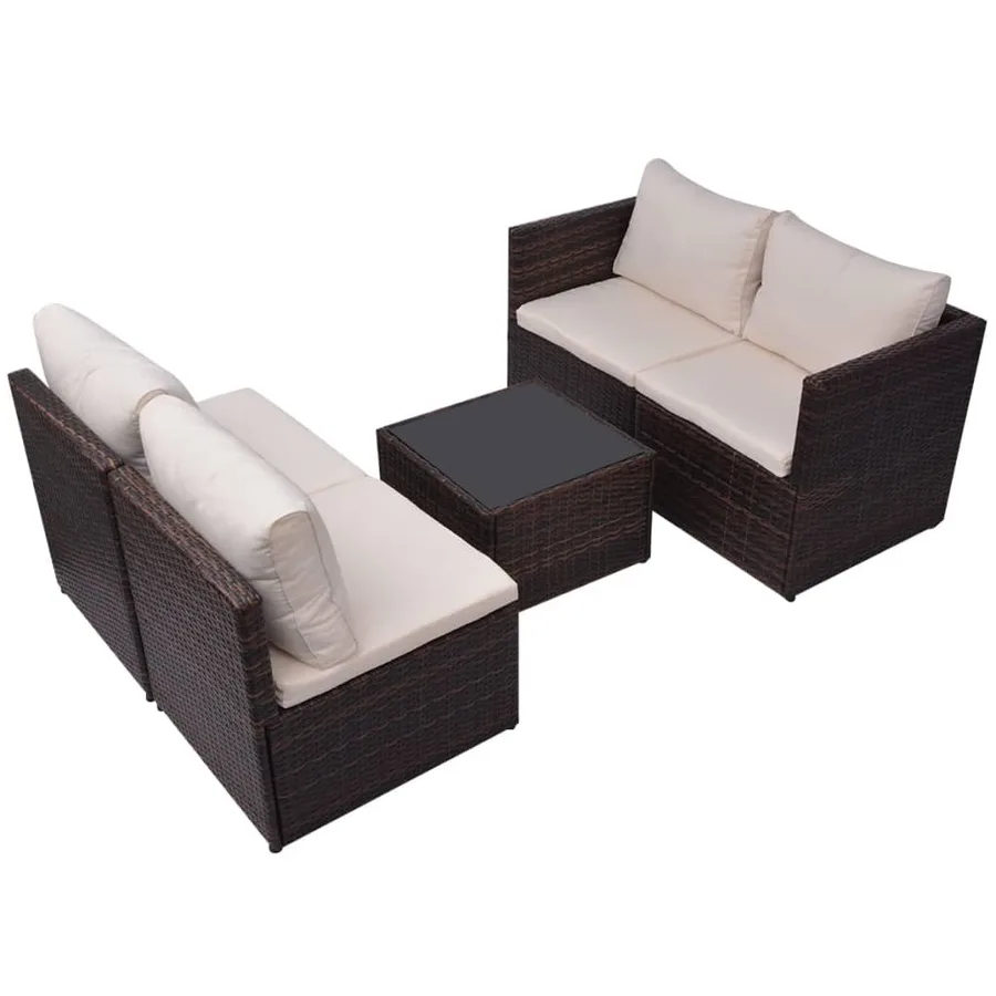 Salon de jardin 5 pcs avec coussins Résine tressée Marron - 5