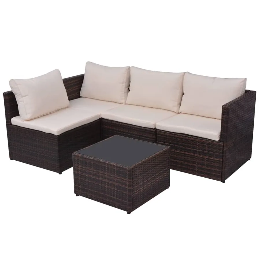 Salon de jardin 5 pcs avec coussins Résine tressée Marron - 6