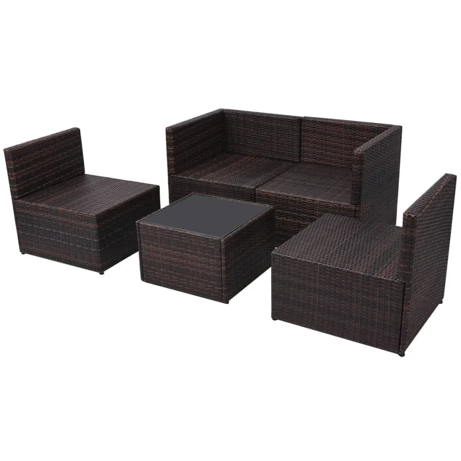 Salon de jardin 5 pcs avec coussins Résine tressée Marron - 7