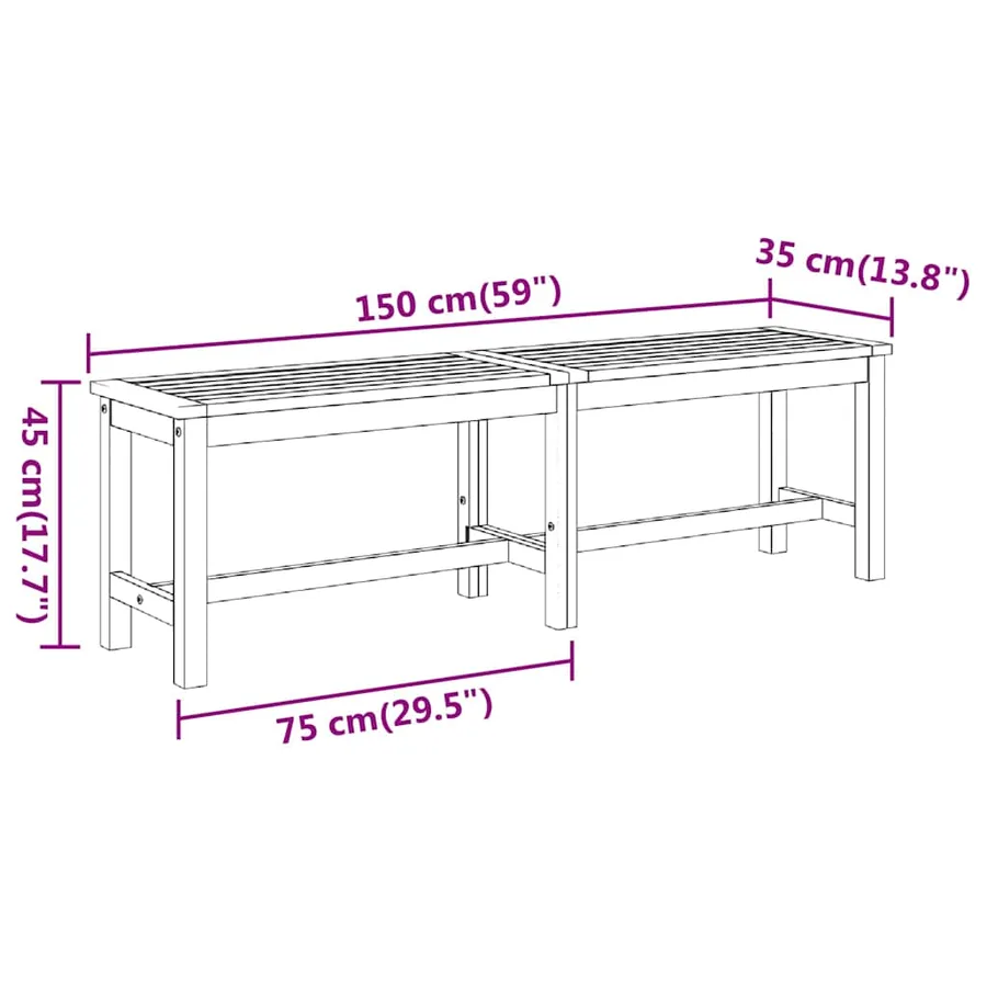 Banc de jardin 150x35x45 cm bois massif d'acacia - 7