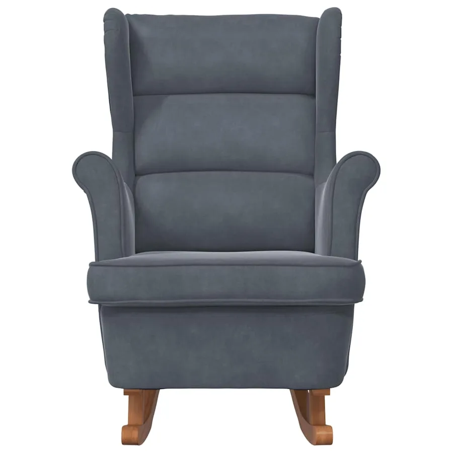 Fauteuil à bascule à oreilles en velours gris foncé bois massif - 4