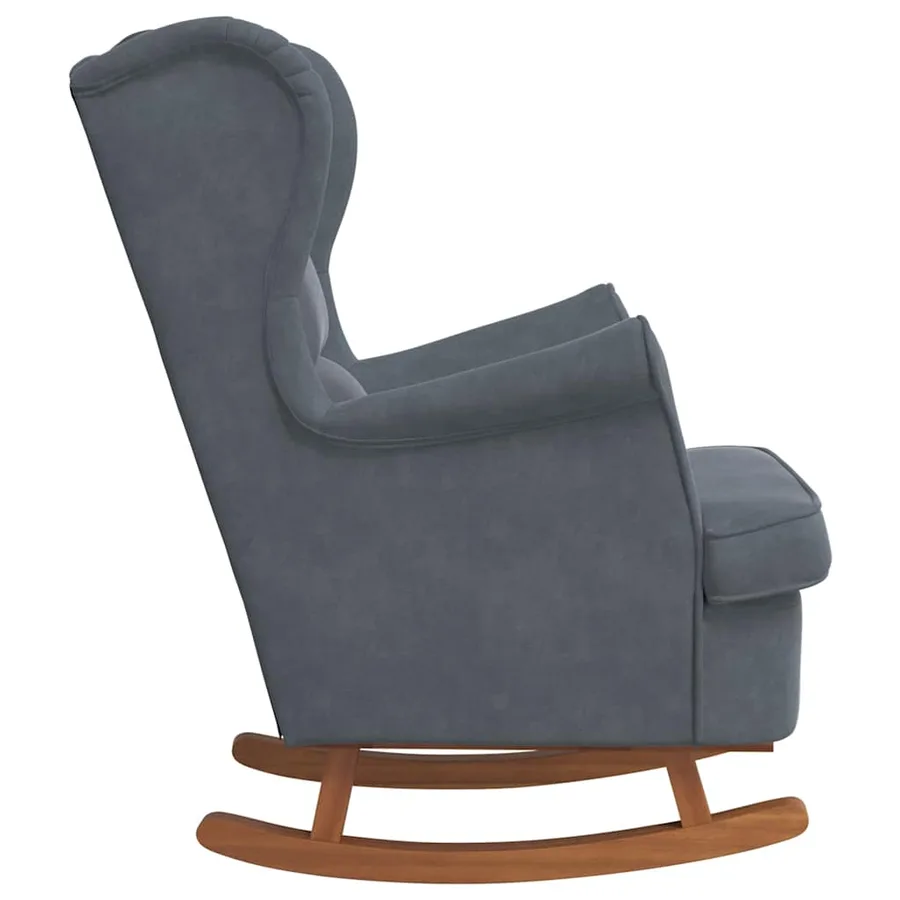 Fauteuil à bascule à oreilles en velours gris foncé bois massif - 5