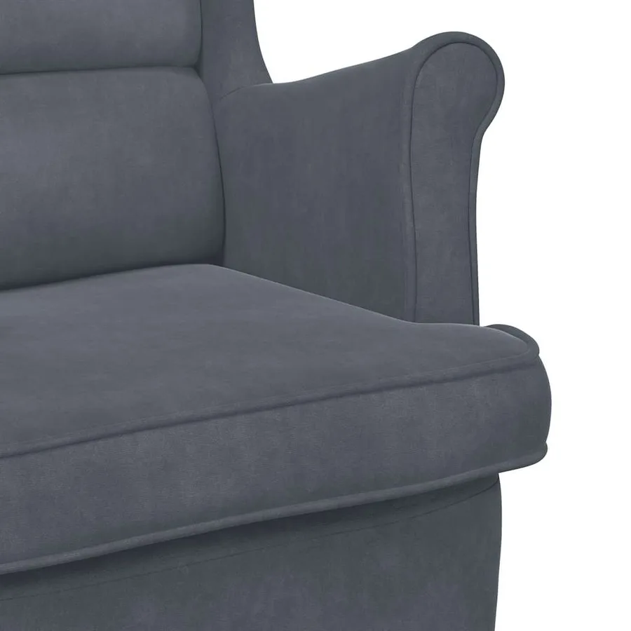 Fauteuil à bascule à oreilles en velours gris foncé bois massif - 7