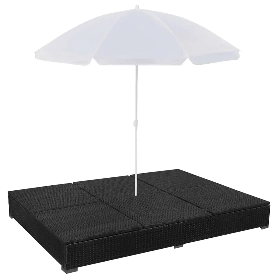 Chaise longue d'extérieur avec parasol Résine tressée Noir - 6