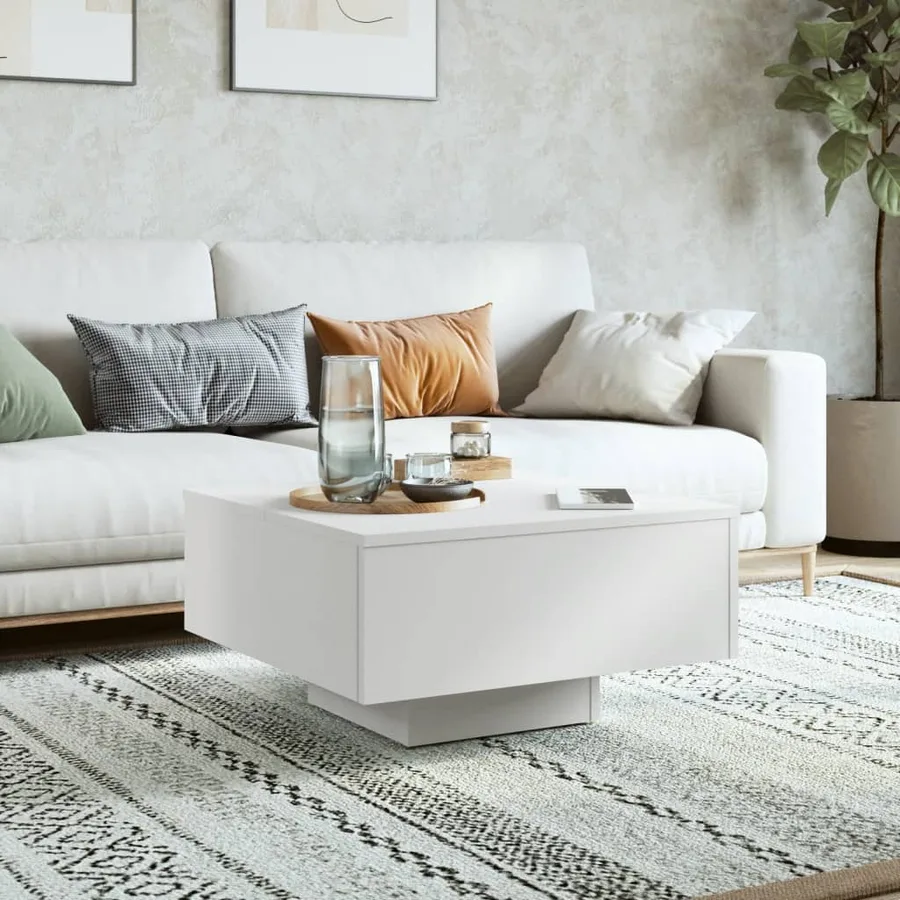 Table basse blanc 60x60x31,5 cm bois d'ingénierie - 3