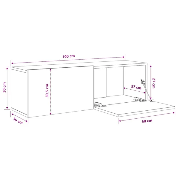 Meubles TV muraux 2 pcs noir 100x30x30 cm bois d'ingénierie