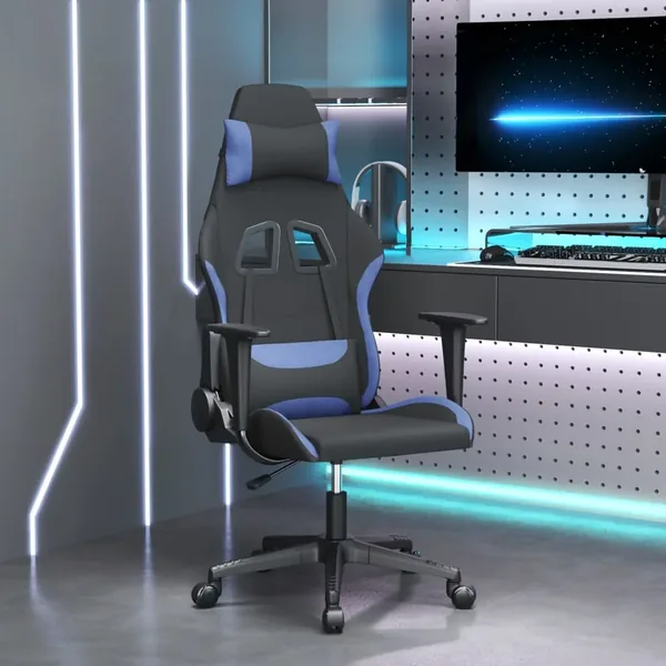 Chaise de jeu de massage Noir et bleu Tissu