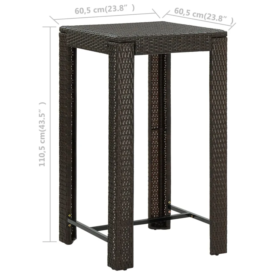 Table de bar de jardin Marron 60,5x60,5x110,5 cm Résine tressée - 5