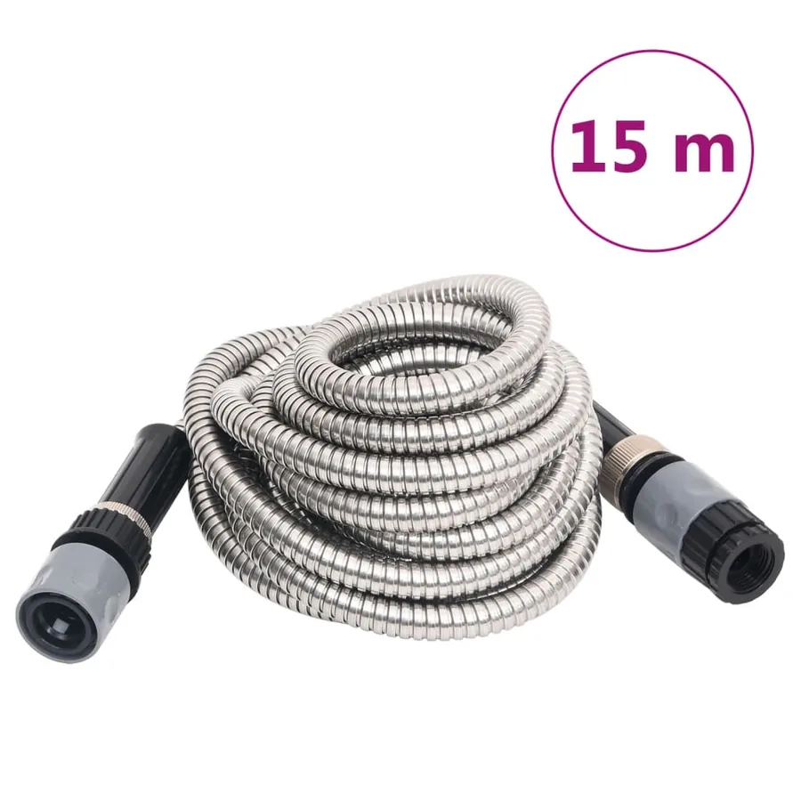 Tuyau d'arrosage et buse de pulvérisation argenté 0,6" 15m inox