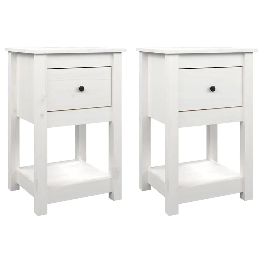 Tables de chevet 2 pcs Blanc 40x35x61,5 cm Bois de pin massif - 2