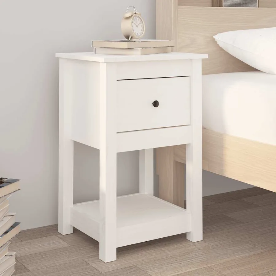 Tables de chevet 2 pcs Blanc 40x35x61,5 cm Bois de pin massif - 3