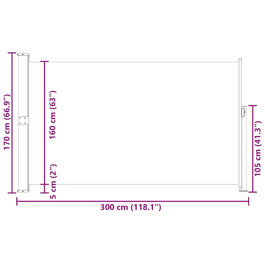 Auvent latéral rétractable de patio 170x300 cm Noir - 12