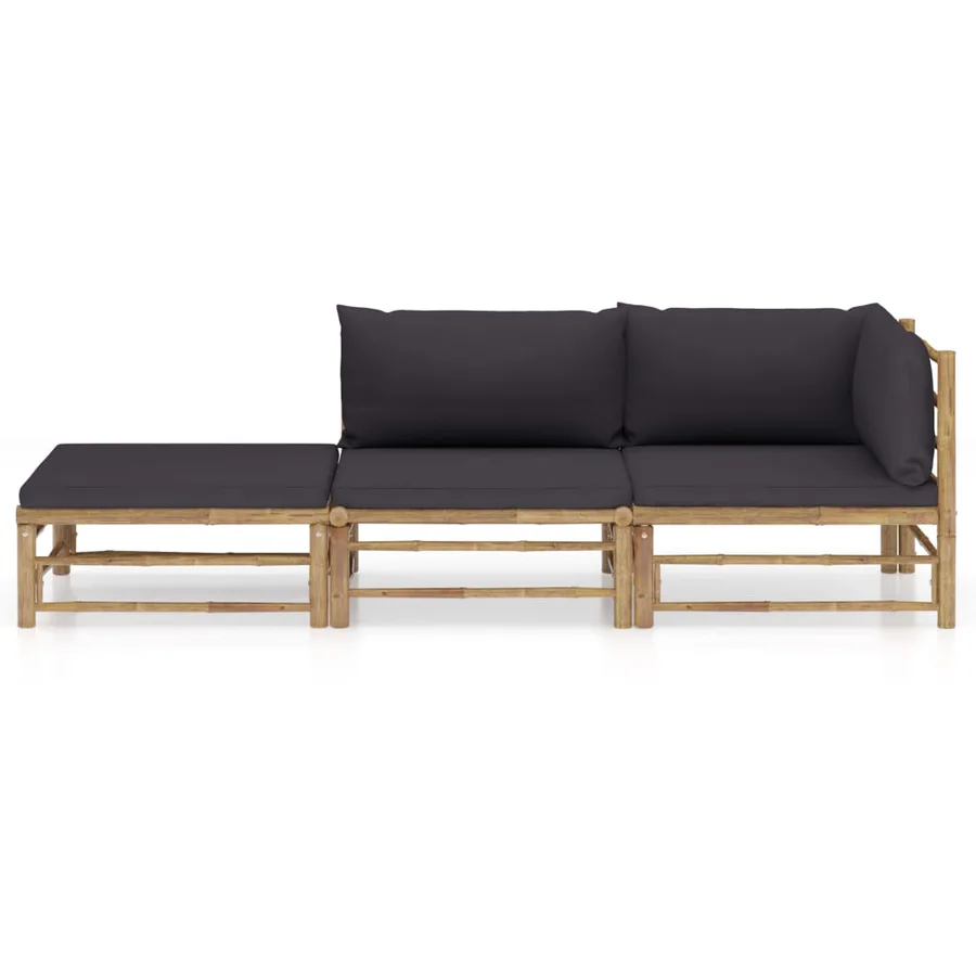 Salon de jardin 3 pcs avec coussins gris foncé bambou - 2