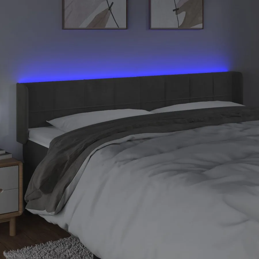 Tête de lit à LED Gris foncé 203x16x78/88 cm Velours - 4