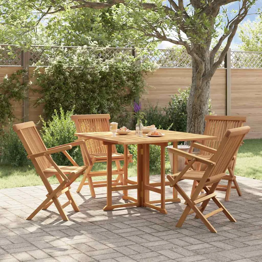 Ensemble à manger d'extérieur pliable 5 pcs Bois solide de teck