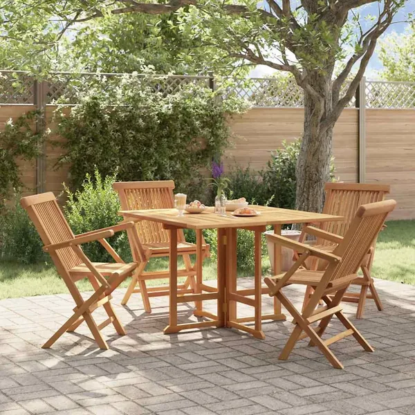 Ensemble à manger d'extérieur pliable 5 pcs Bois solide de teck