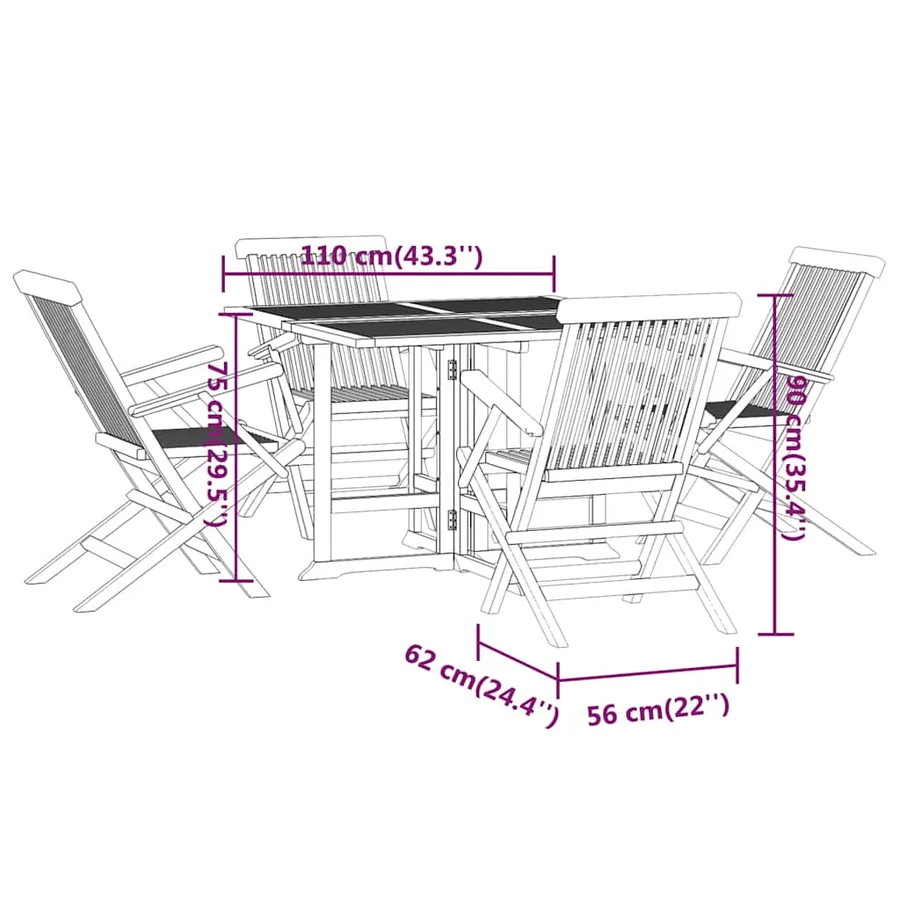 Ensemble à manger d'extérieur pliable 5 pcs Bois solide de teck - 12