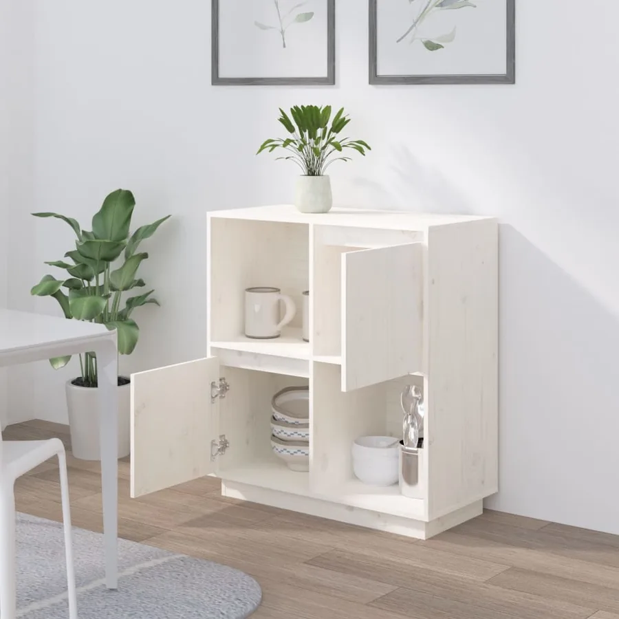 Buffet blanc 74x35x80 cm bois massif de pin - 3