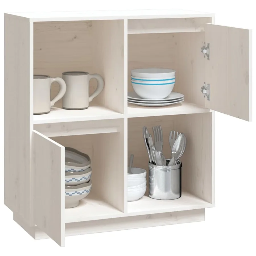 Buffet blanc 74x35x80 cm bois massif de pin - 4