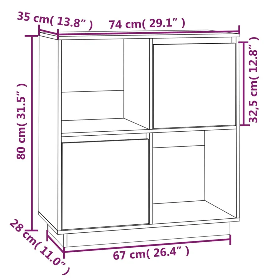 Buffet blanc 74x35x80 cm bois massif de pin - 9