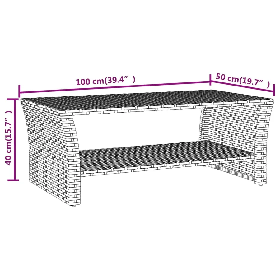 Table basse gris 100x50x40 cm résine tressée - 6
