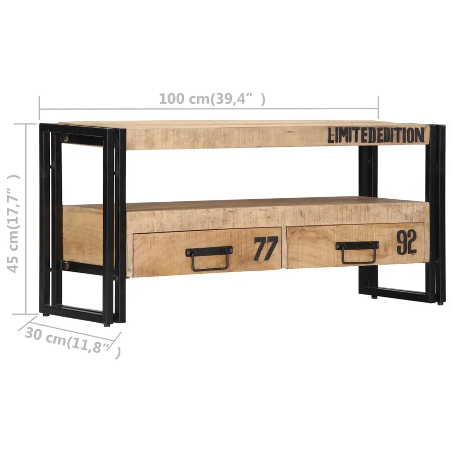 Meuble TV 100x30x45 cm Bois de manguier massif - 6