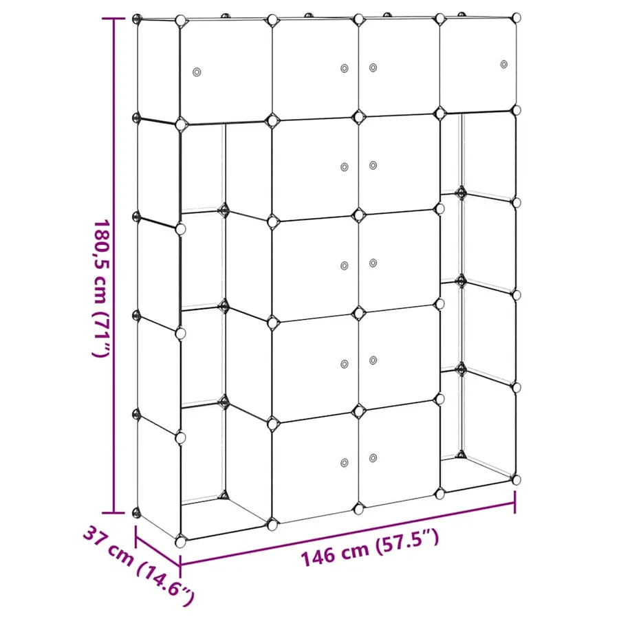Armoire modulaire 14 compartiments Noir et blanc 37x146x180,5cm - 8