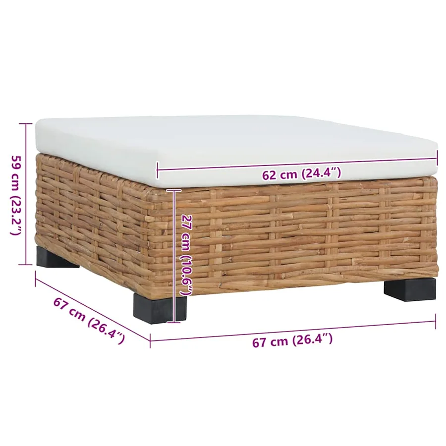 Repose-pied avec coussin Rotin naturel - 7