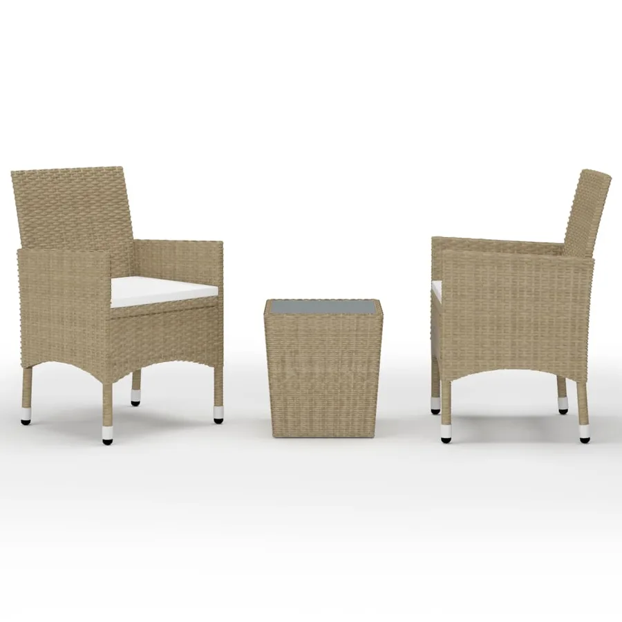 Ensemble de bistro 3 pcs Résine tressée et verre trempé Beige - 2
