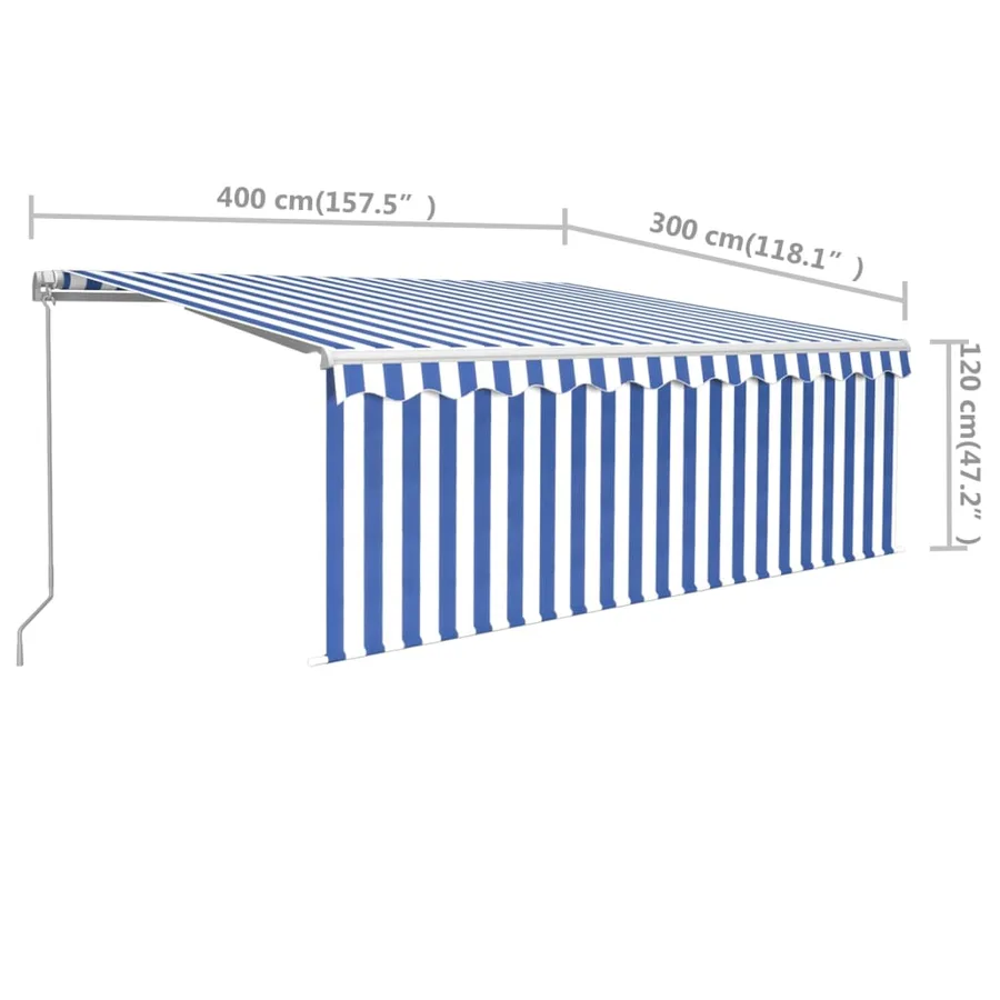 Auvent manuel rétractable avec store 4x3 m Bleu et blanc - 7