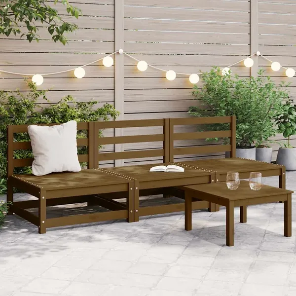 Canapés centraux de jardin 3 pcs marron miel bois de pin massif