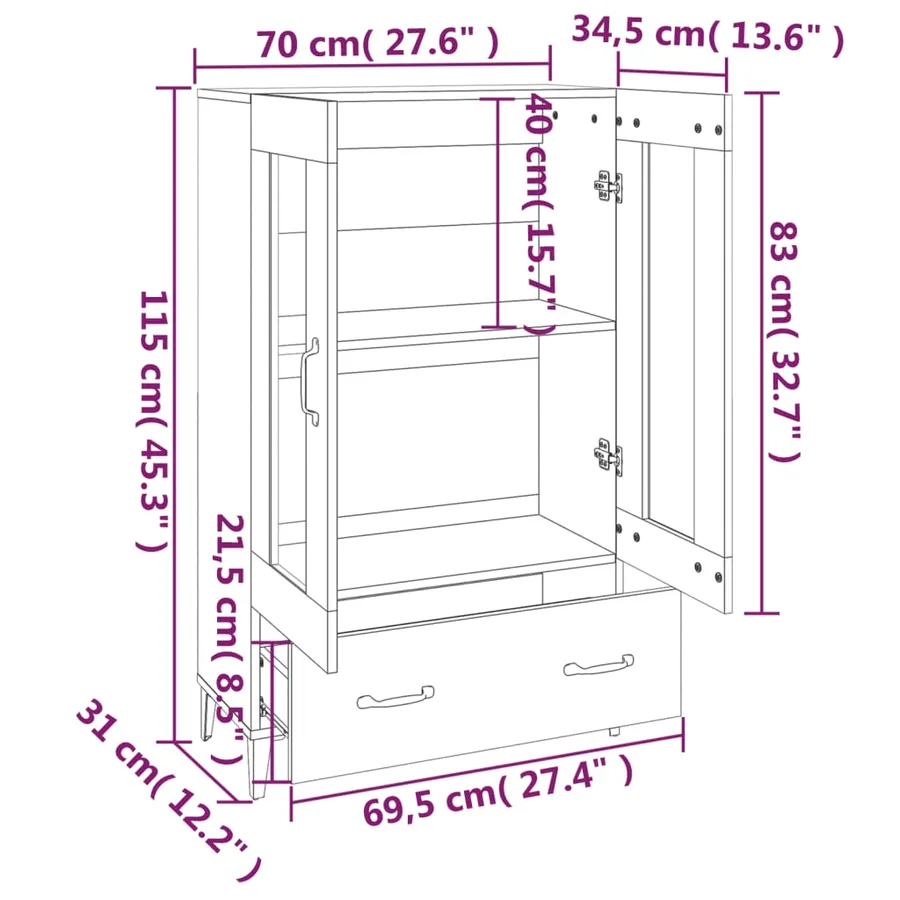 Buffet Sonoma gris 70x31x115 cm Bois d'ingénierie - 8