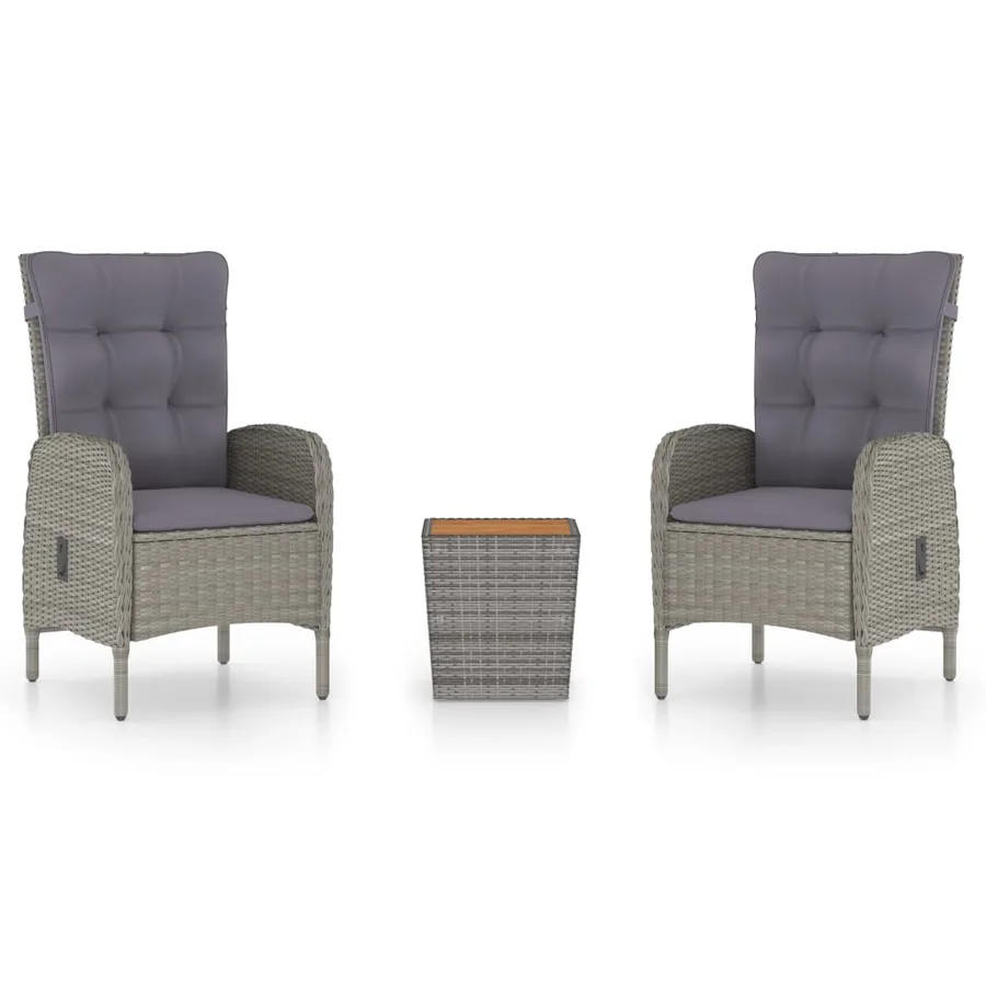 Ensemble de bistro de jardin 3pcs Résine tressée et acacia Gris - 2
