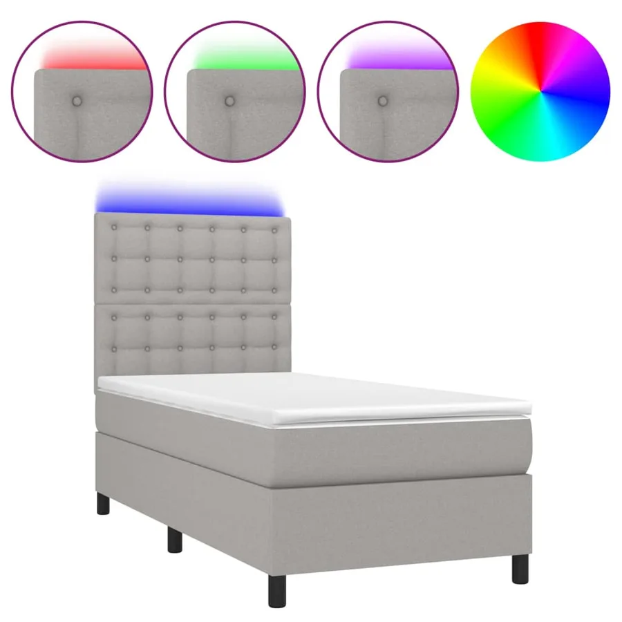 Sommier à lattes de lit avec matelas et LED Gris clair 80x200cm - 2