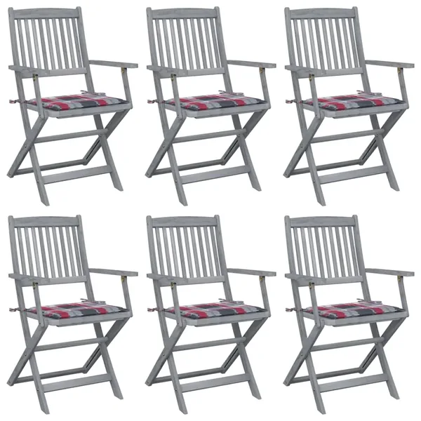 Chaises pliables d'extérieur lot de 6 et coussins Bois d'acacia