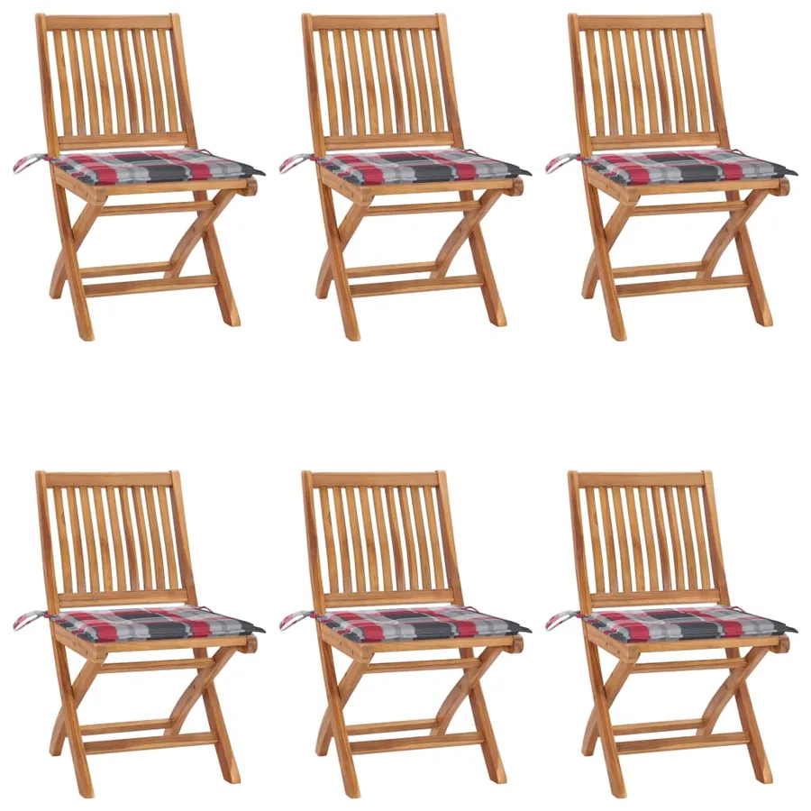 Chaises pliables de jardin avec coussins lot de 6 Bois de teck
