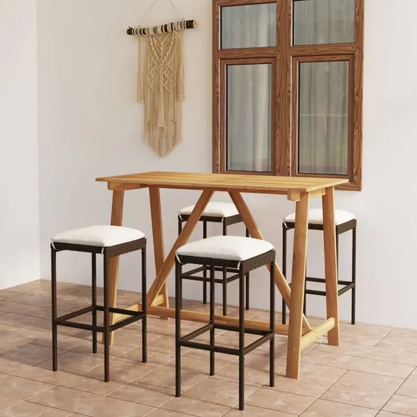 Ensemble de bar de jardin avec coussins 5 pcs Marron