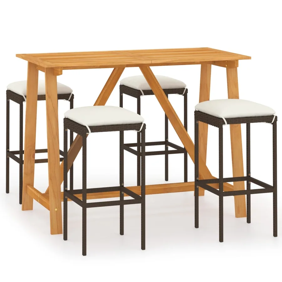 Ensemble de bar de jardin avec coussins 5 pcs Marron - 2