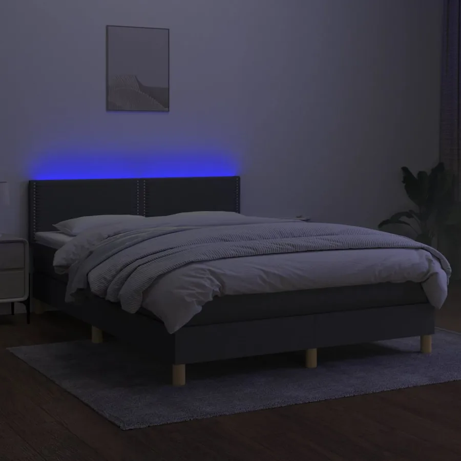 Sommier à lattes de lit et matelas et LED Gris foncé 140x200 cm - 3