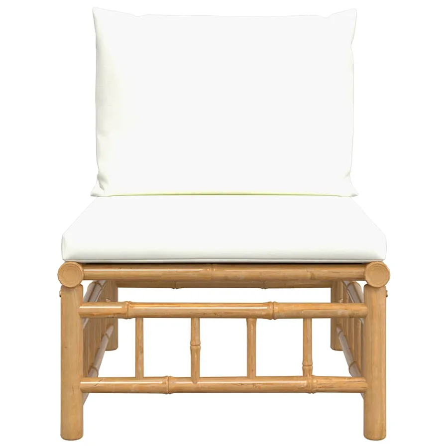 Canapé central de jardin avec coussins blanc crème bambou - 3