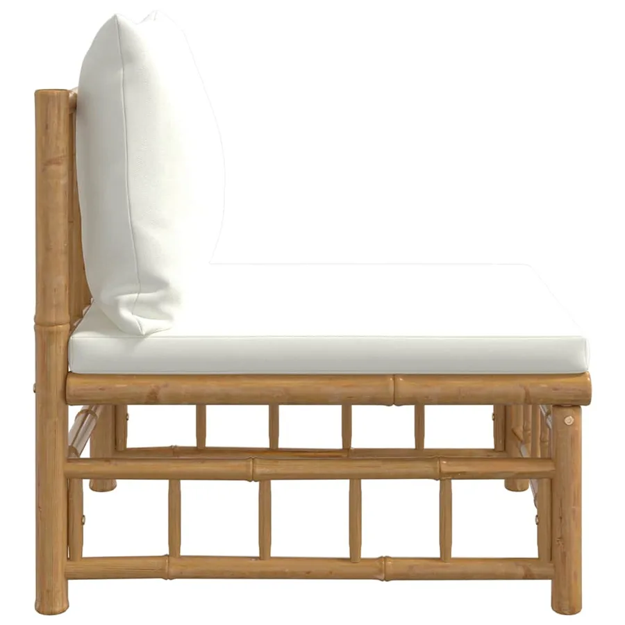 Canapé central de jardin avec coussins blanc crème bambou - 4