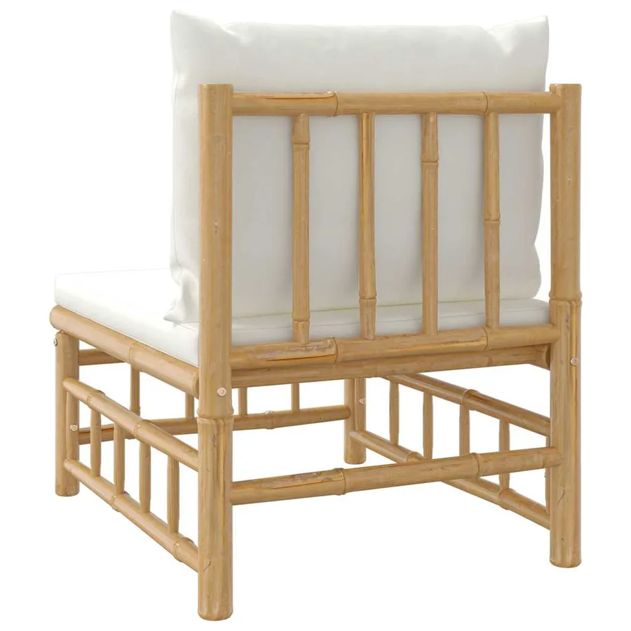 Canapé central de jardin avec coussins blanc crème bambou - 5